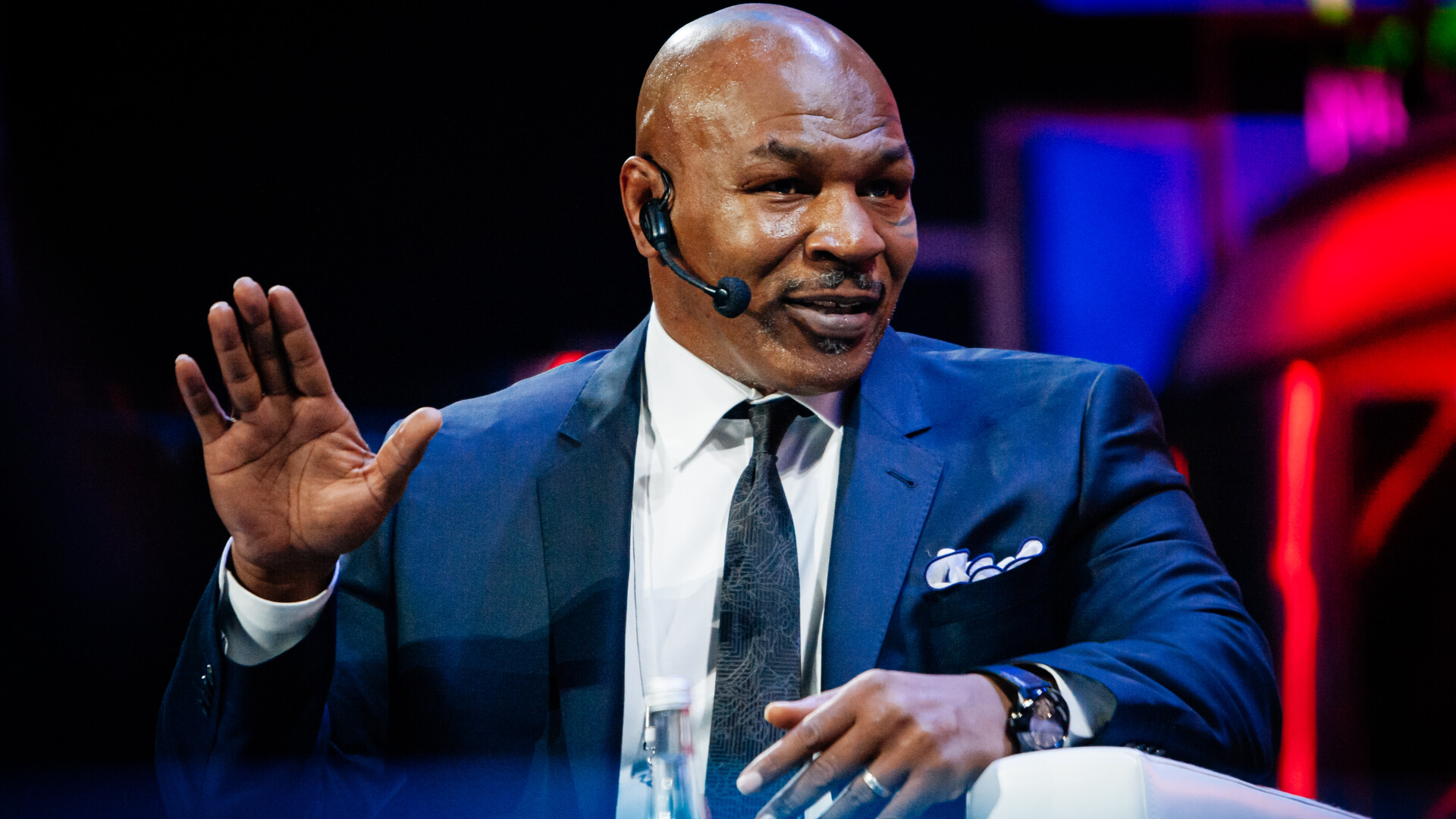 Mike Tyson speaking at the Synergy Global Forum in Moscow